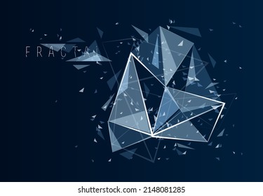 Diseño fractal de objeto de malla con fondo abstracto de vector de líneas conectadas, elementos poligonales de polos bajos en perspectiva 3D, tema científico y tecnológico.