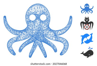 Mesh octopus web symbol vector illustration. Carcass model is created from octopus flat icon. Mesh forms abstract octopus flat carcass. Wire frame flat web network isolated on a white background.