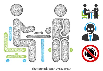Mesh office interview polygonal web 2d vector illustration. Model is based on office interview flat icon. Triangular mesh forms abstract office interview flat carcass.
