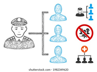 Mesh officer subordinates polygonal web icon vector illustration. Carcass model is created from officer subordinates flat icon. Triangular network forms abstract officer subordinates flat carcass.