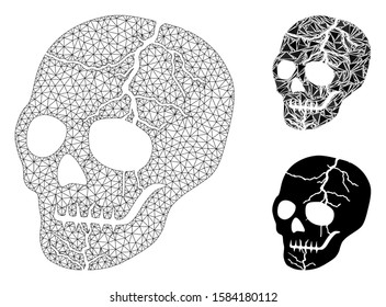 Mesh old skull model with triangle mosaic icon. Wire frame polygonal mesh of old skull. Vector mosaic of triangle elements in variable sizes, and color hues. Abstract 2d mesh old skull,