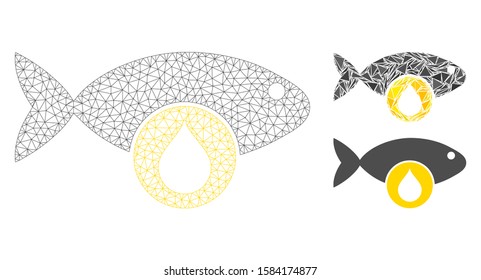 Mesh Omega 3 oil model with triangle mosaic icon. Wire frame polygonal mesh of Omega 3 oil. Vector collage of triangle elements in variable sizes, and color tints. Abstract 2d mesh Omega 3 oil,