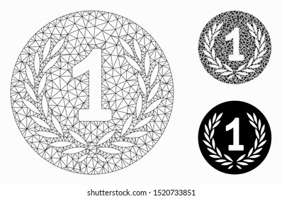 Mesh one coin model with triangle mosaic icon. Wire frame polygonal mesh of one coin. Vector composition of triangle parts in variable sizes, and color hues. Abstract flat mesh one coin,