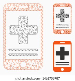 Mesh online medical data model with triangle mosaic icon. Wire frame polygonal mesh of online medical data. Vector mosaic of triangle parts in different sizes, and color shades.