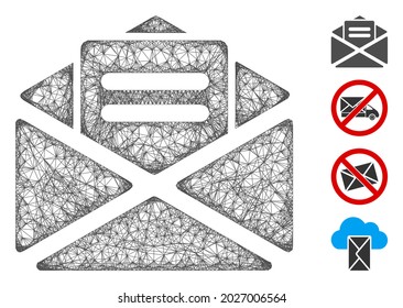 Mesh open mail web icon vector illustration. Carcass model is based on open mail flat icon. Mesh forms abstract open mail flat model. wireframe flat web network isolated on a white background.