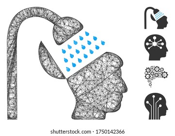 Mesh open mind shower web 2d vector illustration. Model is based on open mind shower flat icon. Network forms abstract open mind shower flat model.