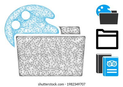 Mesh open palette folder polygonal web icon vector illustration. Model is based on open palette folder flat icon. Triangle network forms abstract open palette folder flat model.