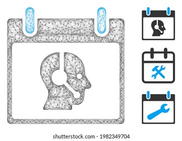 Mesh operator calendar day polygonal web icon vector illustration. Model is based on operator calendar day flat icon. Triangular mesh forms abstract operator calendar day flat carcass.