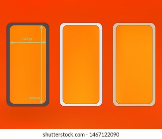 Mesh, orange red colored phone backgrounds kit. Liquid screen design set, isolated background. Common backdrop. Net separated groups, easy to edit EPS. 2436x1125 ratio.