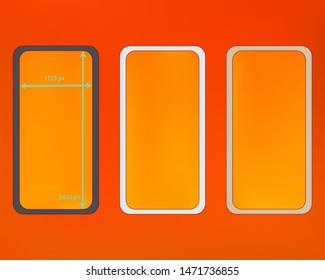 Mesh, orange red colored phone backgrounds kit. Common backdrop. Crisp separated groups, easy to edit EPS. Common screen design set, isolated background. 2436x1125 ratio.
