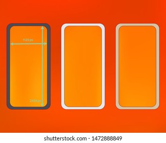 Mesh, orange red colored phone backgrounds kit. Professional screen design set, isolated background. Common backdrop. Clear separated groups, easy to edit EPS. 2436x1125 ratio.