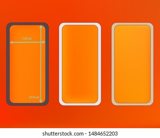 Mesh, orange red colored phone backgrounds kit. Funny screen design set, isolated background. New separated groups, easy to edit EPS. Minimal backdrop. 2436x1125 ratio.