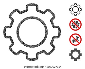 Mesh outline gear web icon vector illustration. Carcass model is based on outline gear flat icon. Network forms abstract outline gear flat carcass.