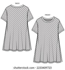 MESH OVERLAY GIRLS KNIT DRESS WITH CHEST GRAPHIC IN EDITABLE VECTOR