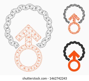 Mesh ovum penetration model with triangle mosaic icon. Wire frame triangular mesh of ovum penetration. Vector collage of triangles in various sizes, and color tones.