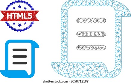 Mesh page scroll frame illustration, and bicolor dirty Html5 watermark. Polygonal wireframe illustration designed with page scroll icon.