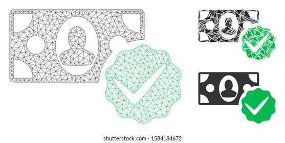 Mesh paid in full model with triangle mosaic icon. Wire frame triangular mesh of paid in full. Vector mosaic of triangle elements in different sizes, and color shades. Abstract 2d mesh paid in full,