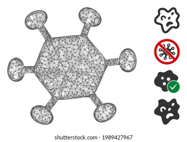 Mesh parasite microbe web icon vector illustration. Model is based on parasite microbe flat icon. Network forms abstract parasite microbe flat carcass.