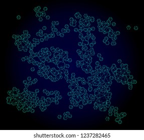 Mesh Particle Swarm Polygonal Illustration. Abstract Mesh Lines, Triangles And Points On Dark Background With Particle Swarm.