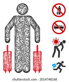 Mesh passenger luggage web 2d vector illustration. Carcass model is based on passenger luggage flat icon. Network forms abstract passenger luggage flat model.