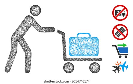 Mesh passenger trolley web icon vector illustration. Carcass model is based on passenger trolley flat icon. Mesh forms abstract passenger trolley flat model.