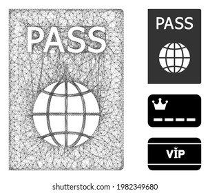 Ilustración vectorial de icono web poligonal de pasaportes de malla. La abstracción se basa en un icono plano de pasaporte. La malla triangular forma un modelo abstracto de plano de pasaporte.