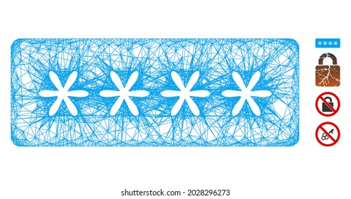 Mesh password stars web icon vector illustration. Carcass model is based on password stars flat icon. Network forms abstract password stars flat carcass.