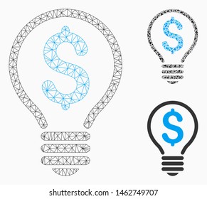 Mesh patent model with triangle mosaic icon. Wire frame triangular mesh of patent. Vector composition of triangle elements in variable sizes, and color tinges. Abstract flat mesh patent,