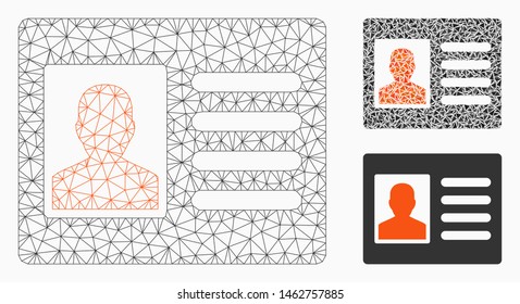 Mesh patient account model with triangle mosaic icon. Wire frame triangular mesh of patient account. Vector mosaic of triangles in different sizes, and color tones. Abstract 2d mesh patient account,
