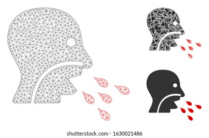 Mesh patient infection model with triangle mosaic icon. Wire frame triangular mesh of patient infection. Vector mosaic of triangle elements in different sizes, and color tints.