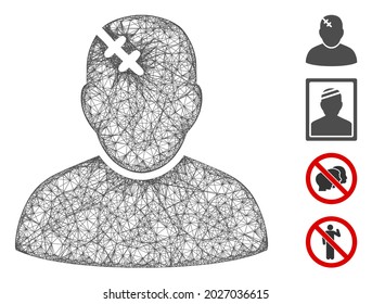 Mesh patient web 2d vector illustration. Carcass model is based on patient flat icon. Network forms abstract patient flat model. Wire frame flat line network isolated on a white background.
