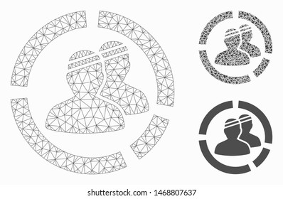 Mesh patients diagram model with triangle mosaic icon. Wire frame polygonal mesh of patients diagram. Vector collage of triangle elements in different sizes, and color tinges.