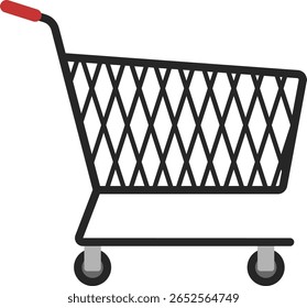 Icono del Carrito de compras del patrón de la malla en el contorno negro audaz con la manija roja para la ilustración del supermercado, de la tienda, o de la compra