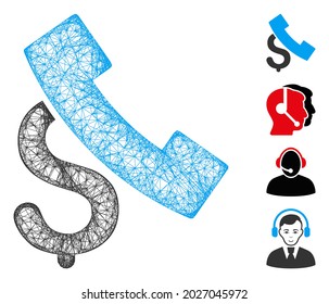 Ilustración vectorial del icono de la red de llamadas de pago en malla. El modelo se basa en un icono plano de llamada de pago. Formularios de red modelo abstracto de llamadas telefónicas de pago plano.