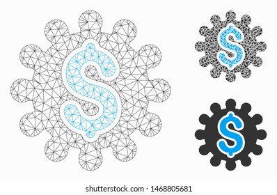 Mesh payment configuration model with triangle mosaic icon. Wire frame polygonal mesh of payment configuration. Vector composition of triangle elements in various sizes, and color shades.
