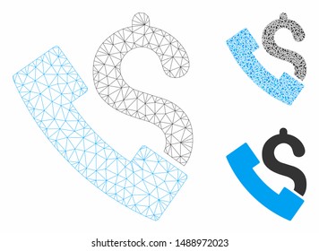 Mesh payphone model with triangle mosaic icon. Wire frame polygonal mesh of payphone. Vector mosaic of triangle parts in various sizes, and color hues. Abstract flat mesh payphone,
