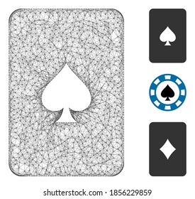 Mesh peaks playing card polygonal web icon vector illustration. Carcass model is based on peaks playing card flat icon. Triangle mesh forms abstract peaks playing card flat model.