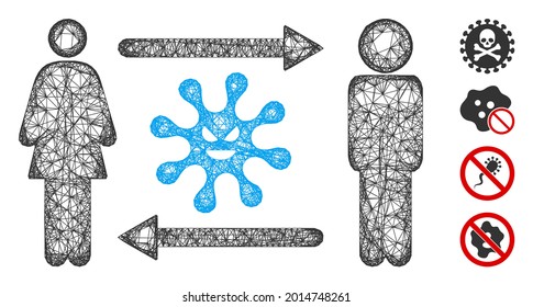 Mesh people exchange bacteria web icon vector illustration. Abstraction is based on people exchange bacteria flat icon. Mesh forms abstract people exchange bacteria flat model.