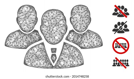 Mesh people group web icon vector illustration. Model is created from people group flat icon. Mesh forms abstract people group flat model. Wire frame flat web network isolated on a white background.