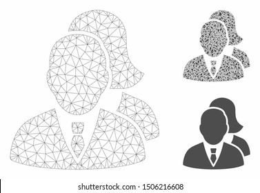 Mesh people model with triangle mosaic icon. Wire frame polygonal mesh of people. Vector mosaic of triangle elements in variable sizes, and color hues. Abstract flat mesh people,