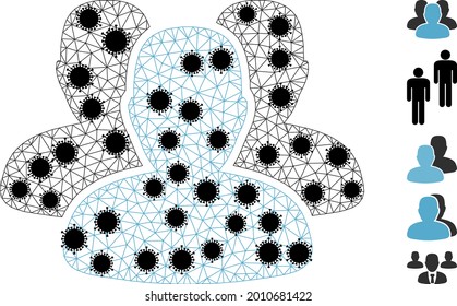 Mesh people polygonal icon vector illustration, with black infection elements. Abstraction is created from people flat icon, with infection nodes and polygonal net.