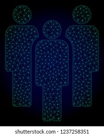 Mesh people polygonal illustration. Abstract mesh lines, triangles and points on dark background with people. Wire frame 2D polygonal line network in vector format on a dark blue background.