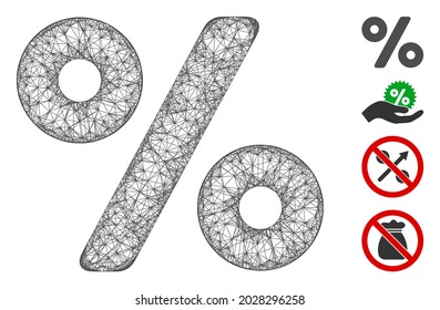 Mesh percent web icon vector illustration. Model is created from percent flat icon. Net forms abstract percent flat model. Wire frame flat web network isolated on a white background.