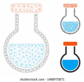 Mesh phial model with triangle mosaic icon. Wire carcass triangular mesh of phial. Vector mosaic of triangle elements in different sizes, and color shades. Abstract 2d mesh phial,