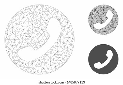 Mesh phone number model with triangle mosaic icon. Wire frame polygonal mesh of phone number. Vector mosaic of triangles in various sizes, and color tints. Abstract flat mesh phone number,