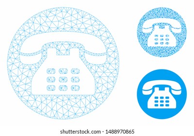 Mesh phone number model with triangle mosaic icon. Wire carcass triangular mesh of phone number. Vector mosaic of triangle elements in various sizes, and color tinges. Abstract flat mesh phone number,