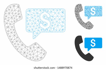 Mesh phone order model with triangle mosaic icon. Wire frame polygonal mesh of phone order. Vector composition of triangle parts in variable sizes, and color shades. Abstract flat mesh phone order,