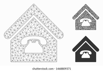 Mesh phone station model with triangle mosaic icon. Wire carcass triangular mesh of phone station. Vector composition of triangle parts in various sizes, and color tinges.