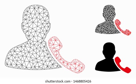 Mesh phone support model with triangle mosaic icon. Wire carcass polygonal mesh of phone support. Vector mosaic of triangle parts in variable sizes, and color tones. Abstract 2d mesh phone support,