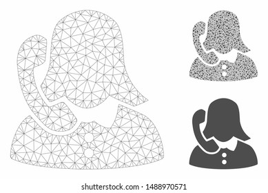 Mesh phone support model with triangle mosaic icon. Wire carcass polygonal mesh of phone support. Vector mosaic of triangles in various sizes, and color tones. Abstract flat mesh phone support,